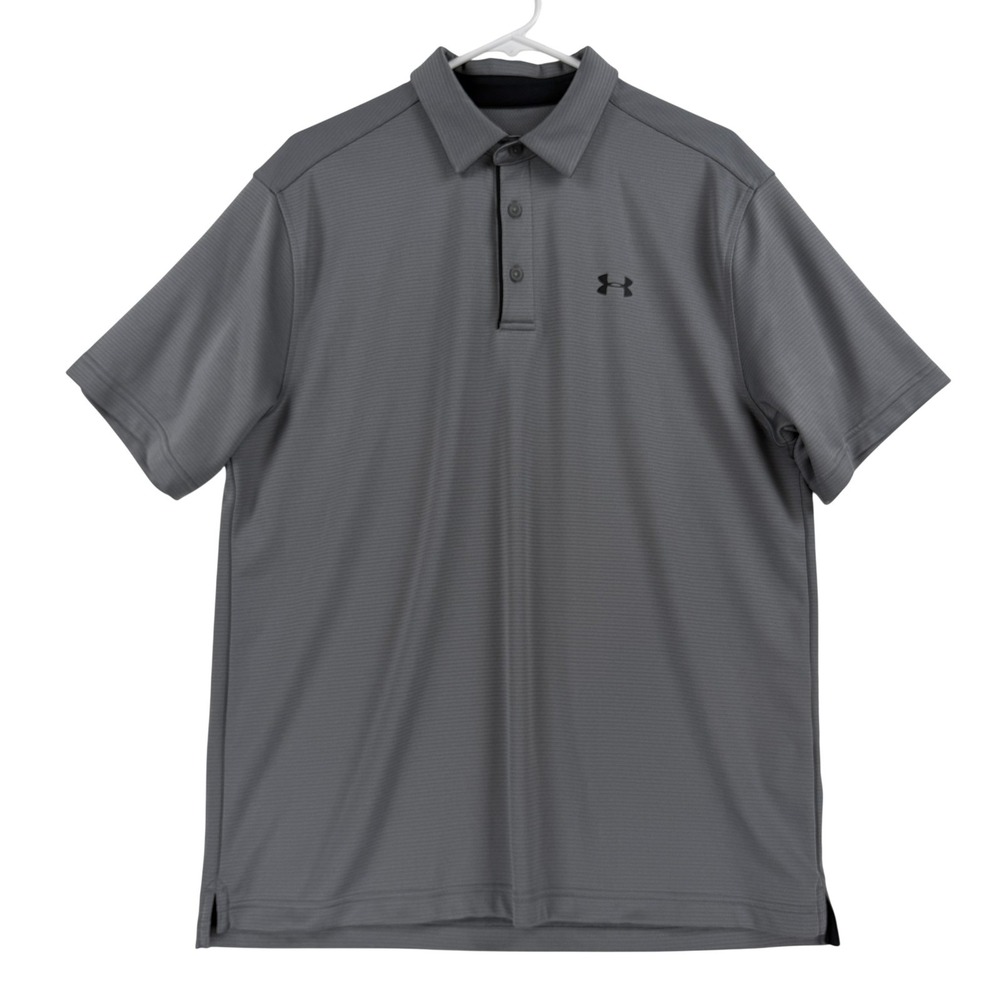 Under Armour Polo‎ Shirt Mens Large Gray Stripe HeatGear Golf Performance Top